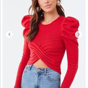 Bustier cross front corset puff sleeve crop top